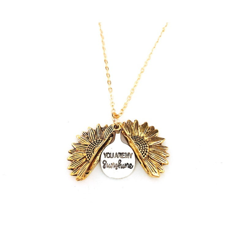 Sunflower Pendant Necklace with Engraved Message