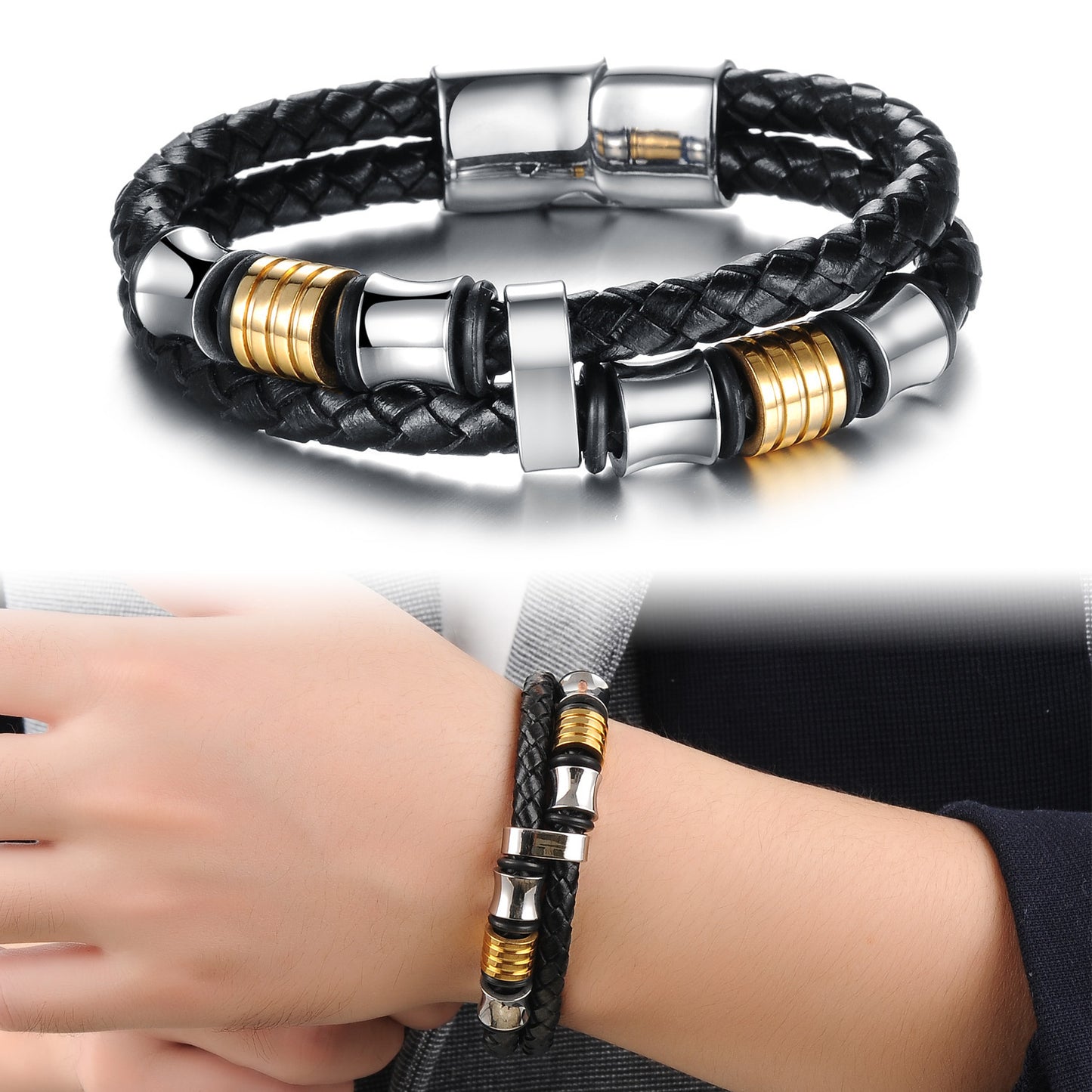 Men's Magnetic Braided Leather Bracelet