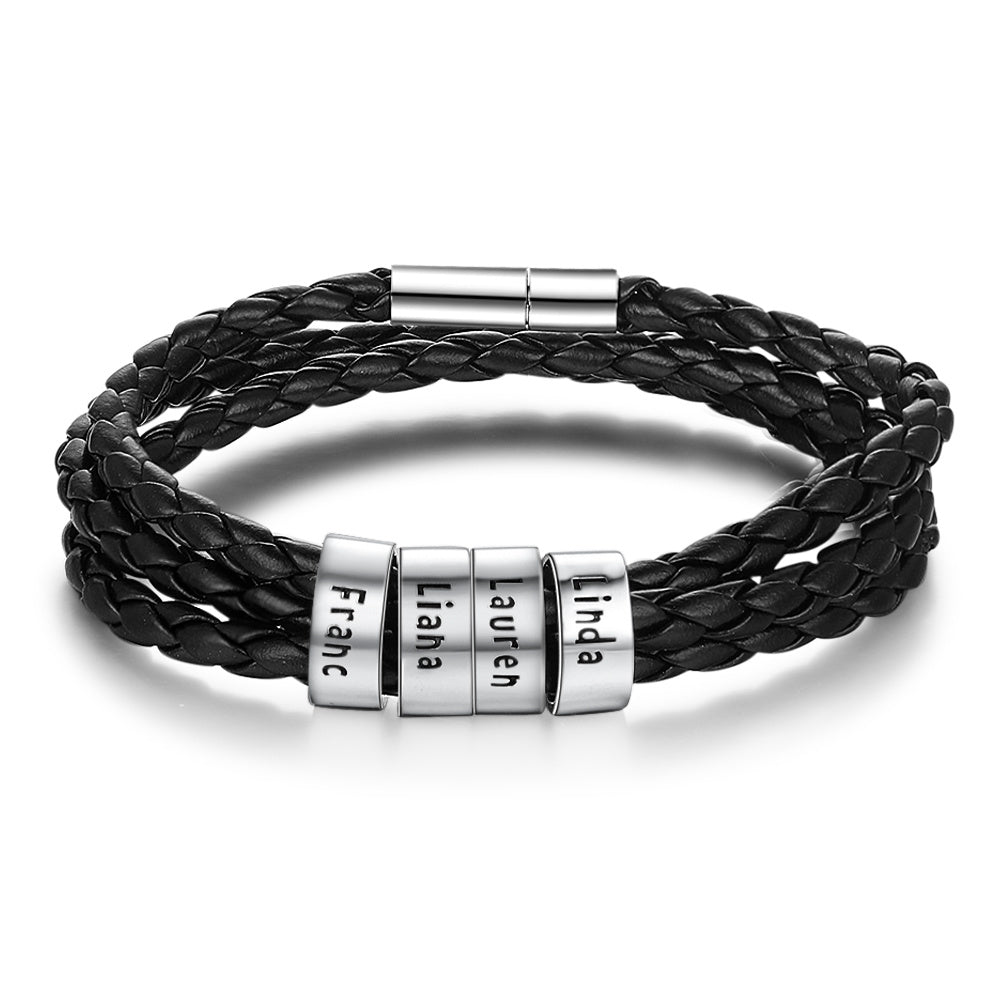 Personalized Braided Leather Name Bracelet for Men