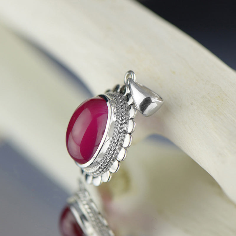 Silver Ruby Oval Gemstone Statement Pendant