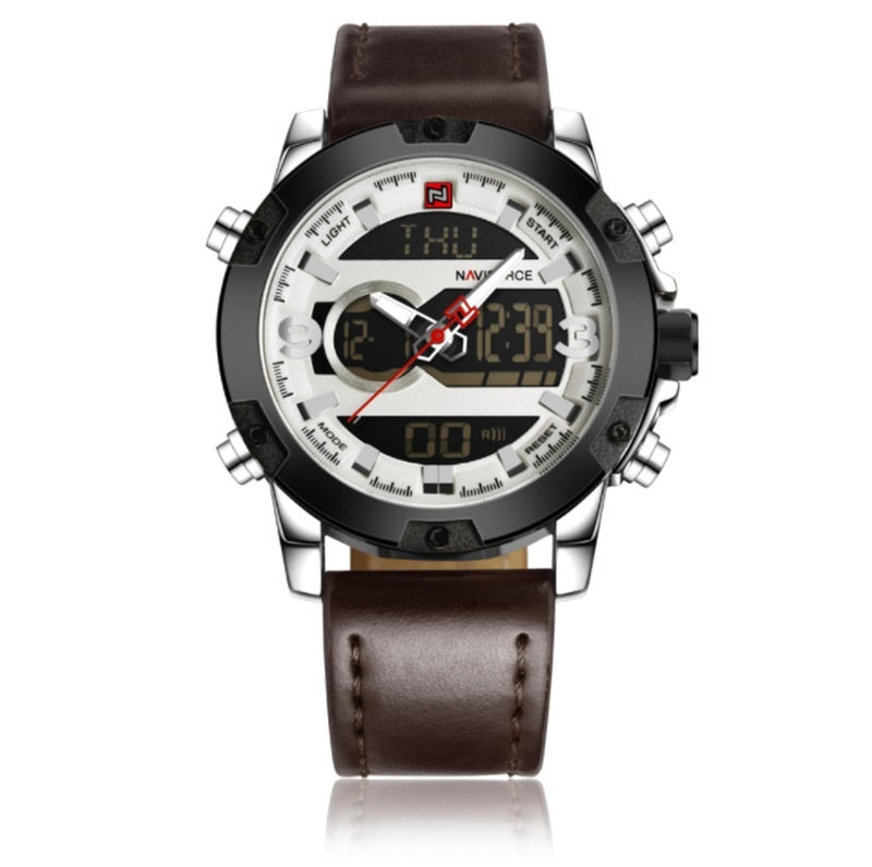 Men's Leather Digital Army Military Sport Watch