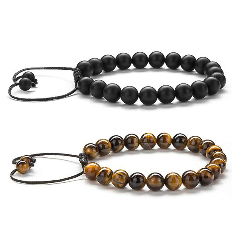Striking Tiger Eye & Matte Black Agate Couple Bracelets
