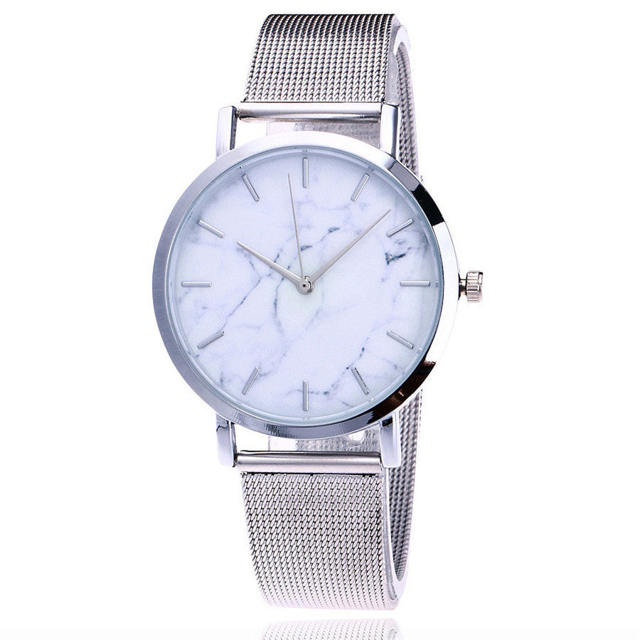 Chic Marble Dial Quartz Watch with Mesh Band