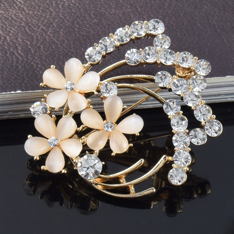 Elegant Opal Flower Corsage Brooch