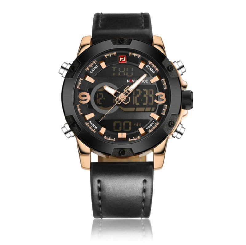 Men's Leather Digital Army Military Sport Watch