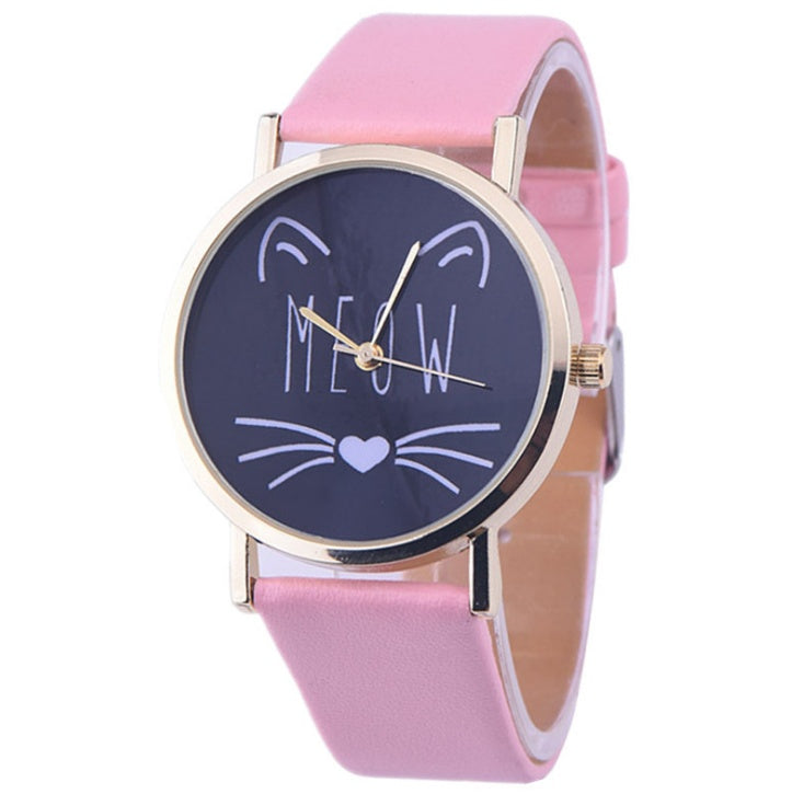 Charming Cat Pattern PU Leather Quartz Watch