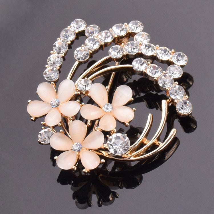 Elegant Opal Flower Corsage Brooch