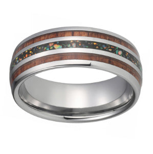 8mm Tungsten Wedding Bands with Blue Opal Inlay