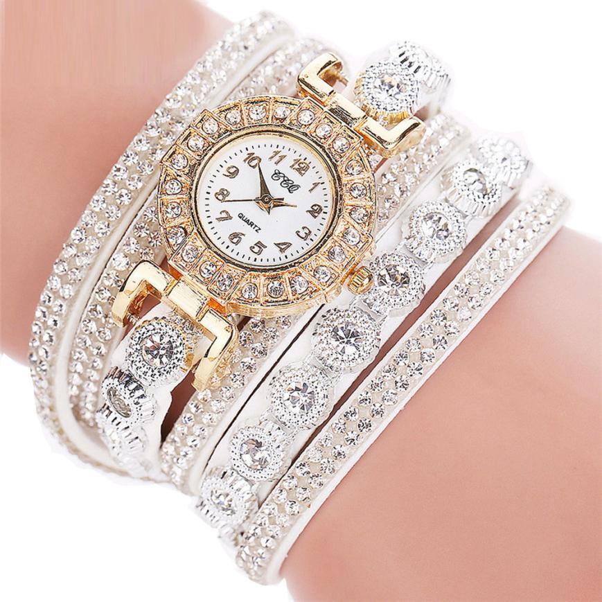 Fashionable Rhinestone PU Leather Bracelet Watch
