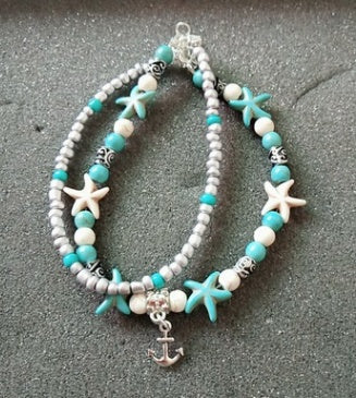 Retro Bohemian Beach Anklet with Ocean Charms