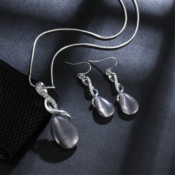 Elegant Opal Water Drop Jewelry Set