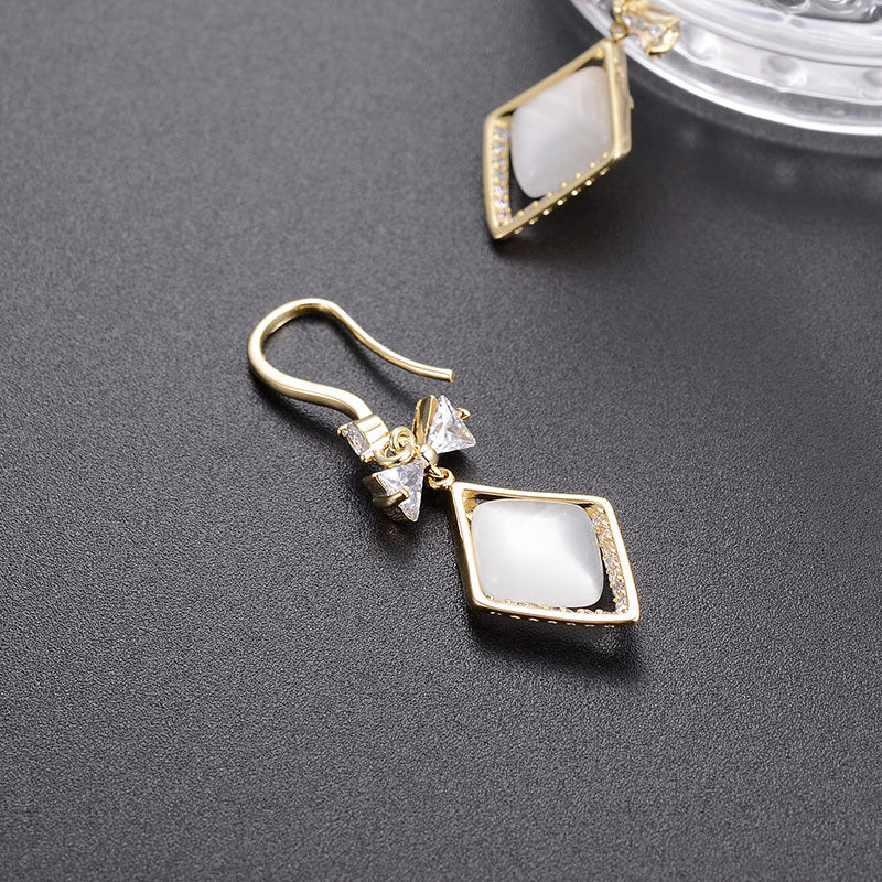 Fashionable High-End 14K Gold Plated Opal & Zircon Earrings