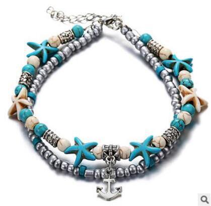 Simplicity Green Blue Color Starfish Anklet