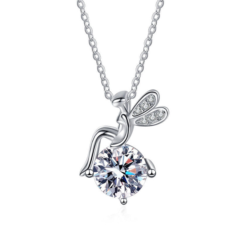 Sparkling Moissanite Flower Fairy Pendant Necklace 925 Sterling Silver