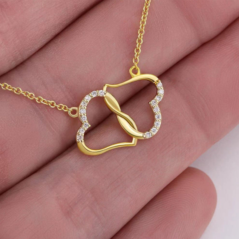 Double Heart Love Necklace - Rhinestone Inlaid Zircon Mother's Valentine's Day Gift
