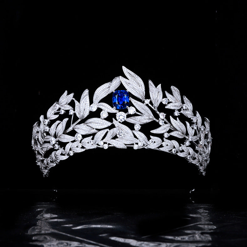 Exquisite Sapphire Crown Wedding Headdress