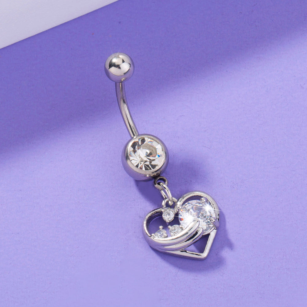 Elegant Heart Belly Button Ring in Stainless Steel