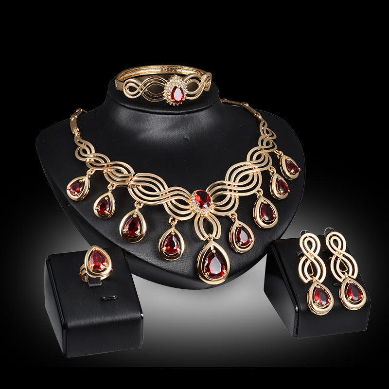 18k Gold Plated Magnificent Jewelry Set - Red Austrian Crystal & CZ