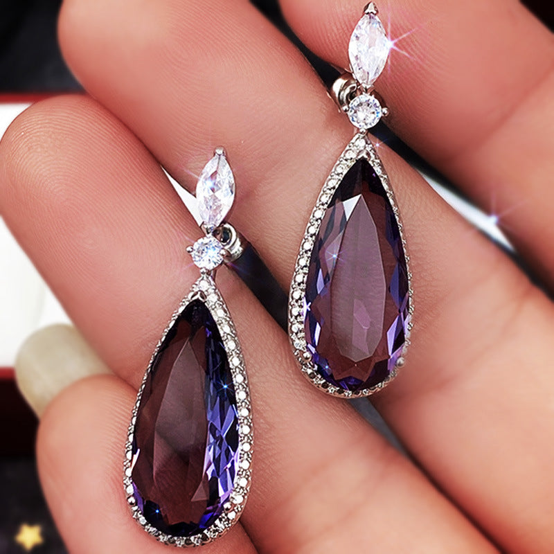 Micro-inlaid Purple Zircon Drop Earrings for Brides