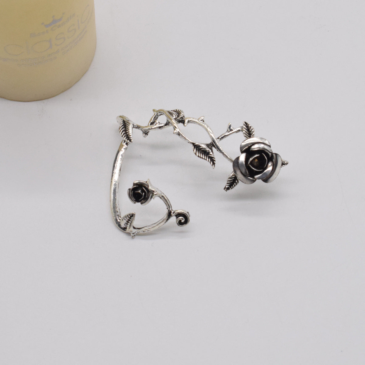Silver Rose & Vine Ear Wrap (No Piercing)