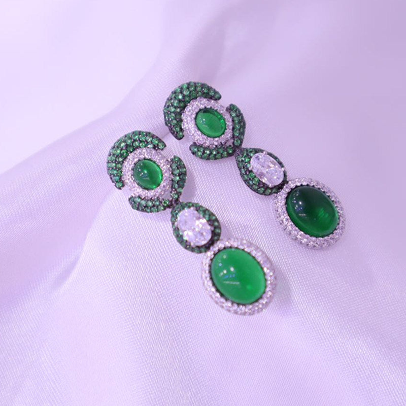 Vintage-Inspired Sterling Silver Floral & Faux Emerald Earrings
