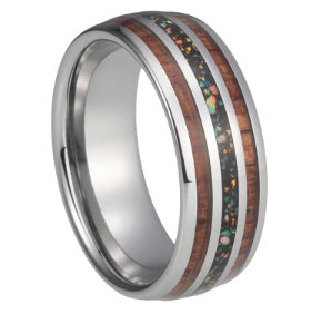8mm Tungsten Wedding Bands with Blue Opal Inlay