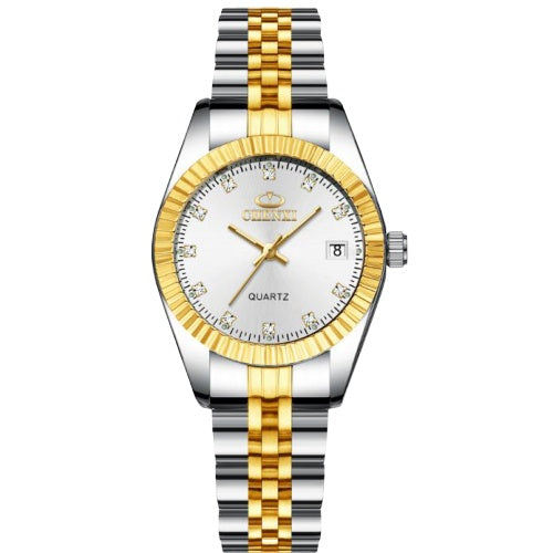 Elegant Golden Stainless Steel Couple Watch