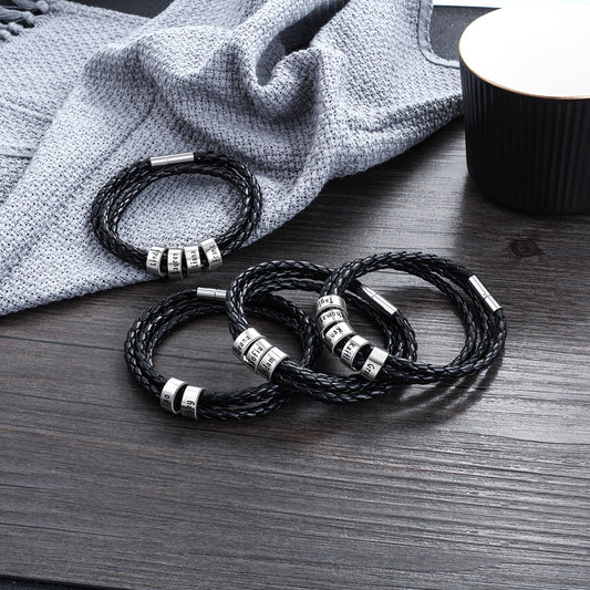 Personalized Braided Leather Name Bracelet for Men