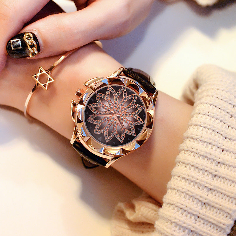 Luxurious Rotating Dial Leather Wristwatch