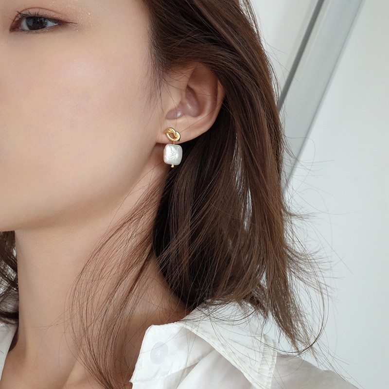 Natural Pearl Geometric Earrings