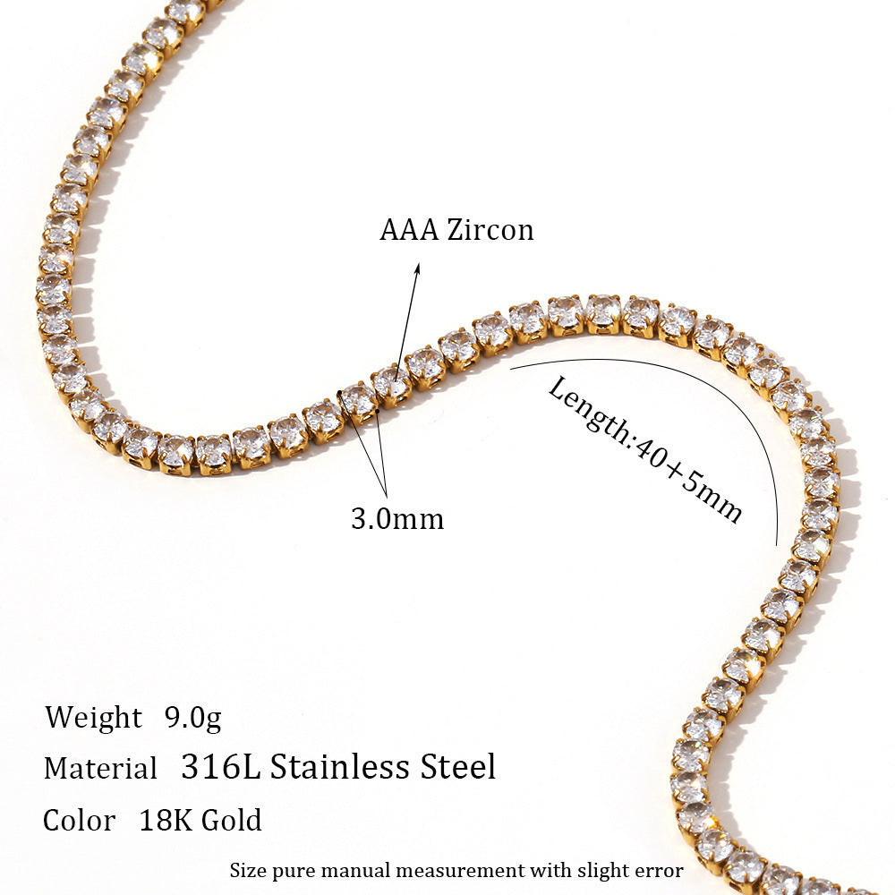 Sleek Gold-Plated Stainless Steel & Zircon Fashion Necklace and Bracelet
