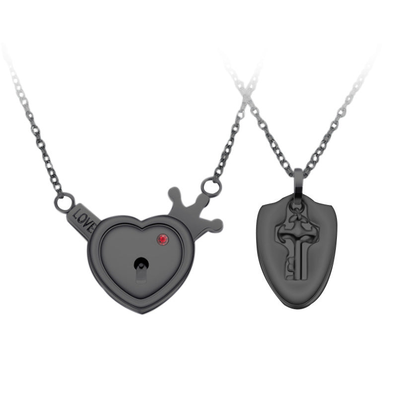 Fashionable Titanium Steel Couple Love Lock Jewelry Set