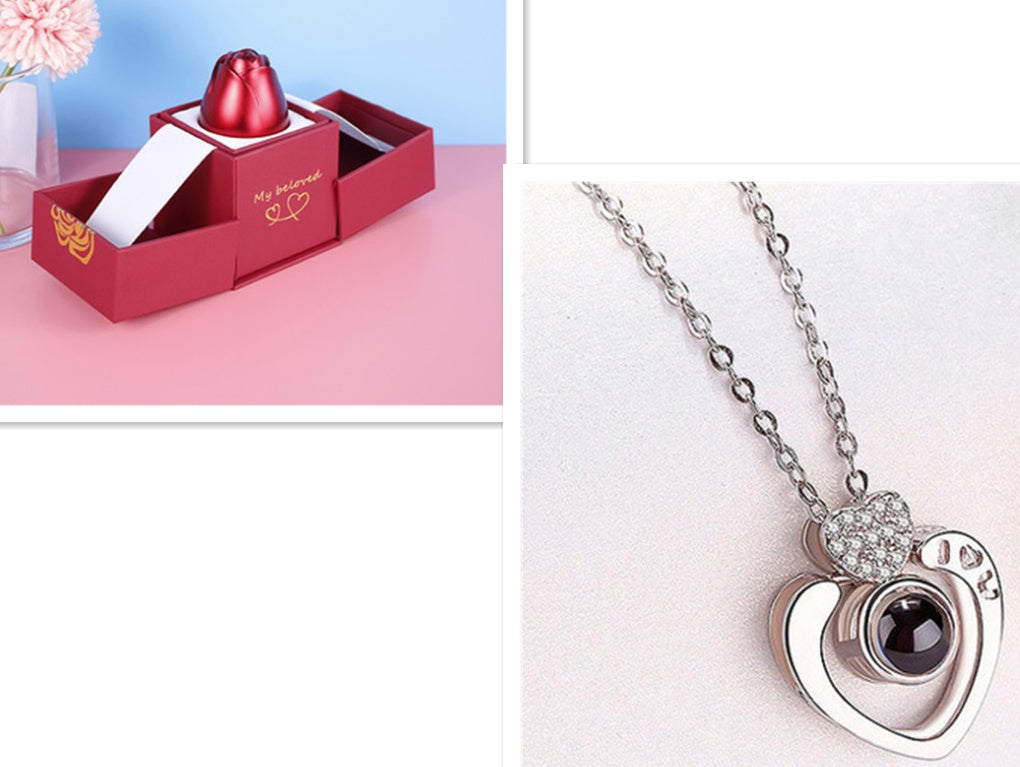 Romantic Rose & Crystal Necklace Gift Set