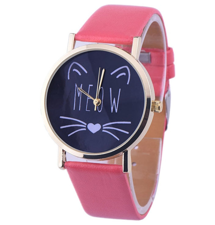 Charming Cat Pattern PU Leather Quartz Watch
