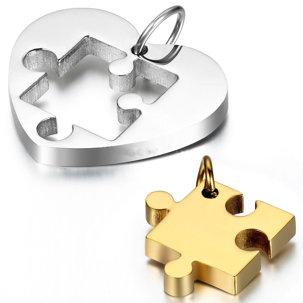 Glossy Heart Puzzle Couple Necklace