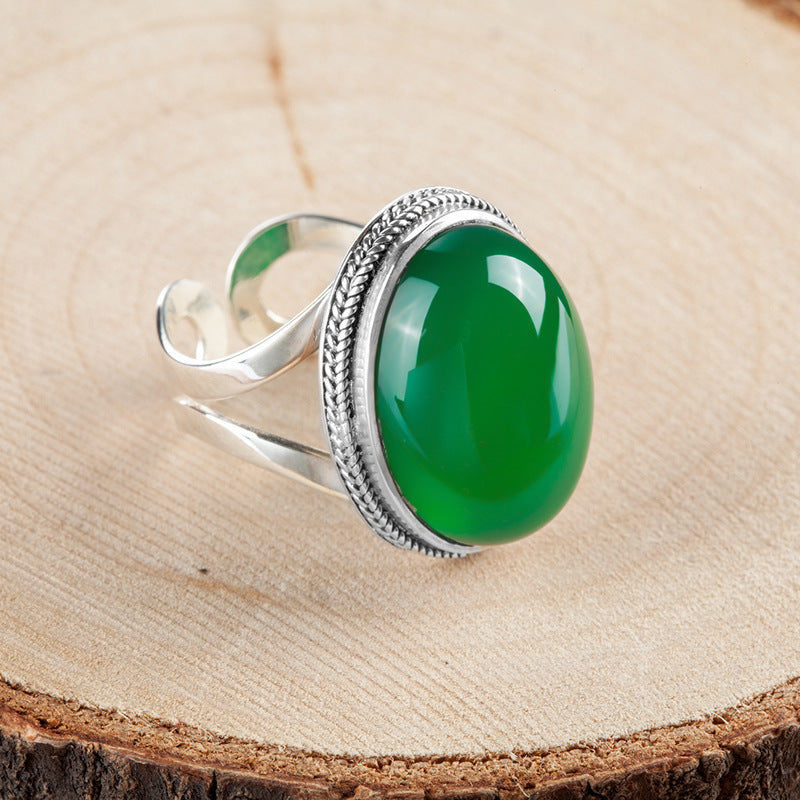 Sterling Silver Green Chalcedony Gemstone Ring