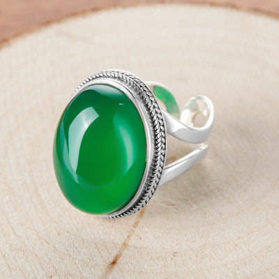 Sterling Silver Green Chalcedony Gemstone Ring