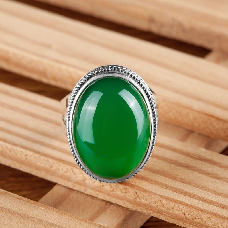 Sterling Silver Green Chalcedony Gemstone Ring