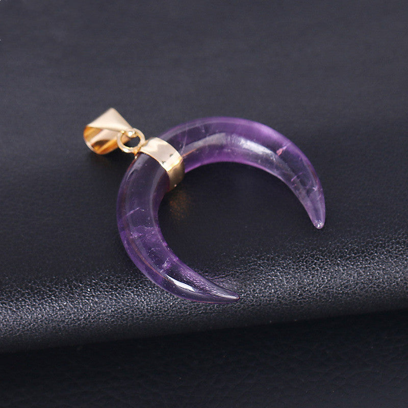Crystal Semi-Precious Stone Moon Pendant Necklace - Natural Healing Charm