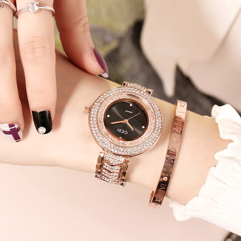 Elegant Women's Quartz Watch with Diamond-Accented Strap