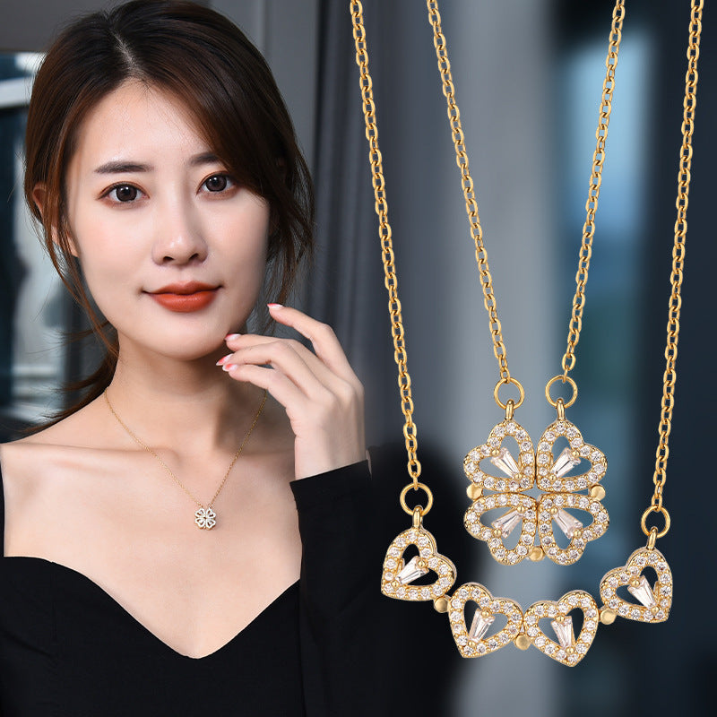 Non-Fading Light Luxury Titanium Steel Magnetic Four-Leaf Clover Heart Necklace