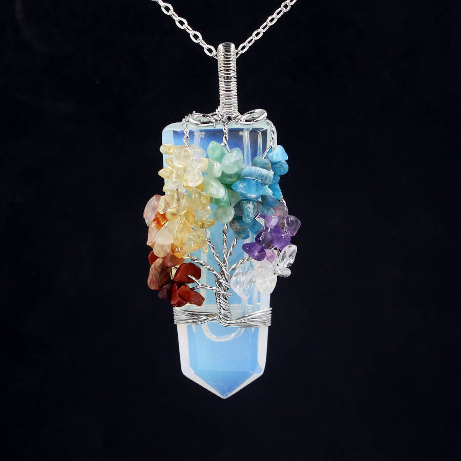 Crystal Column Tree of Life Winding Pendant Necklace - Unisex Healing Jewelry