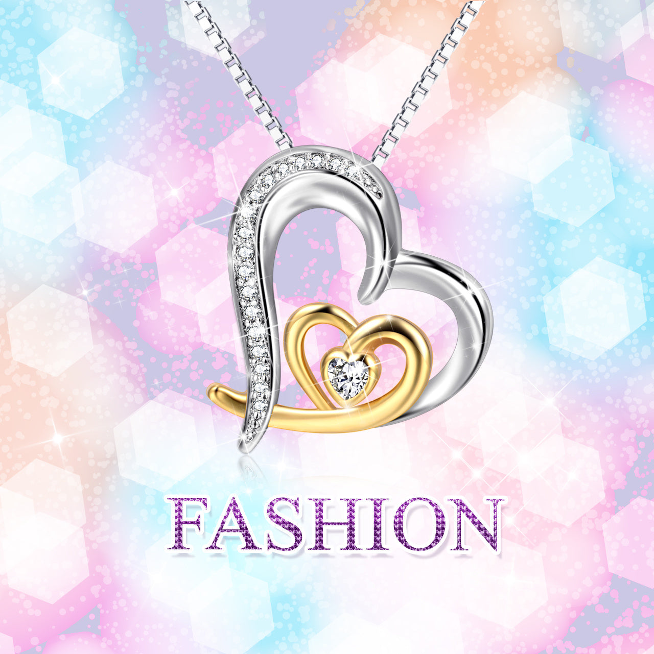 Two-tone Entwined Hearts Pendant Necklace with Micro-inlaid Zircon Clavicle Chain