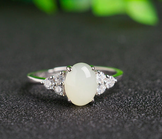 Ethereal Glow Adjustable Moonstone Jade Ring