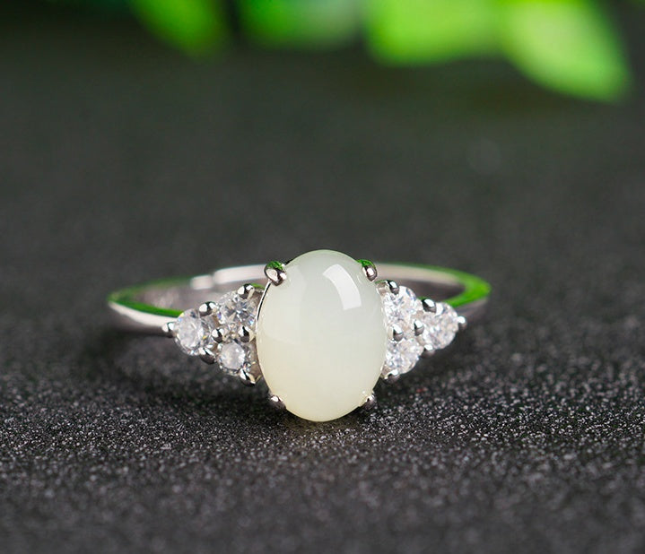 Ethereal Glow Adjustable Moonstone Jade Ring