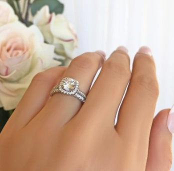 Classic Square Halo Engagement & Wedding Set