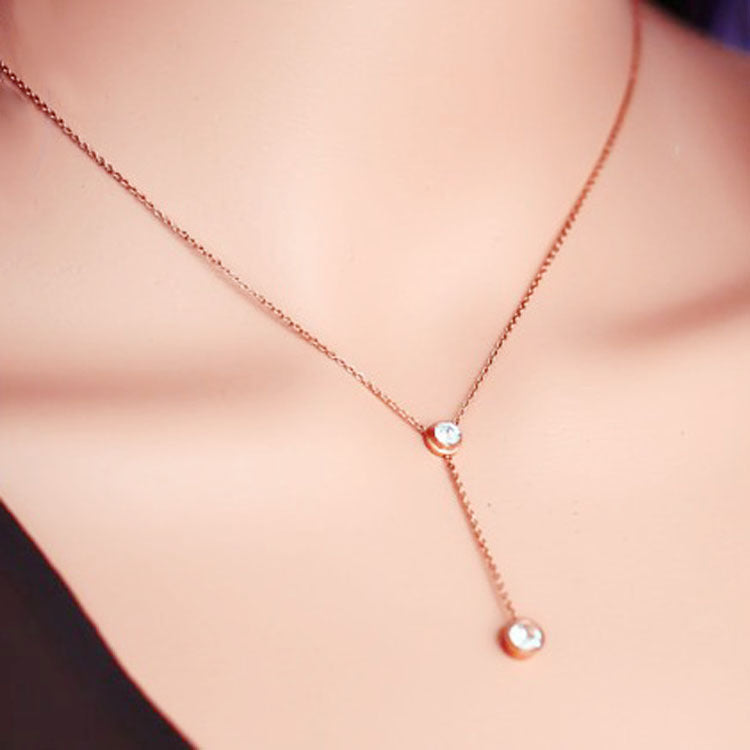 Elegant 18K Rose Gold Plated Stainless Steel Single Drill Necklace