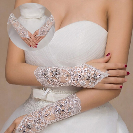 Elegant Embroidered Floral Bridal Gloves