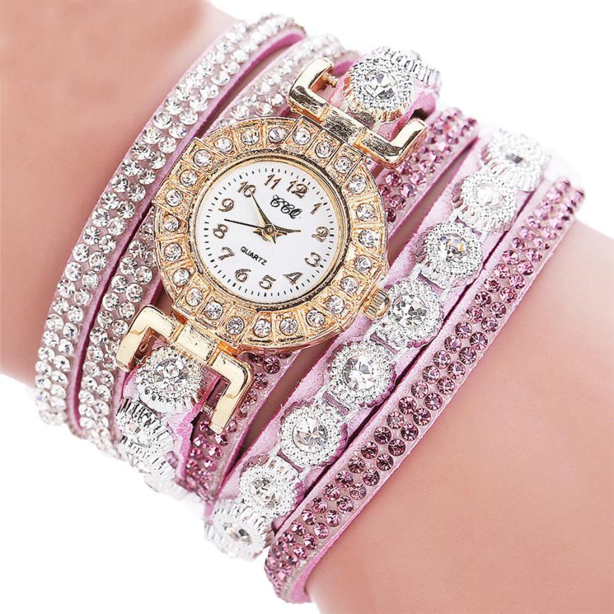 Fashionable Rhinestone PU Leather Bracelet Watch