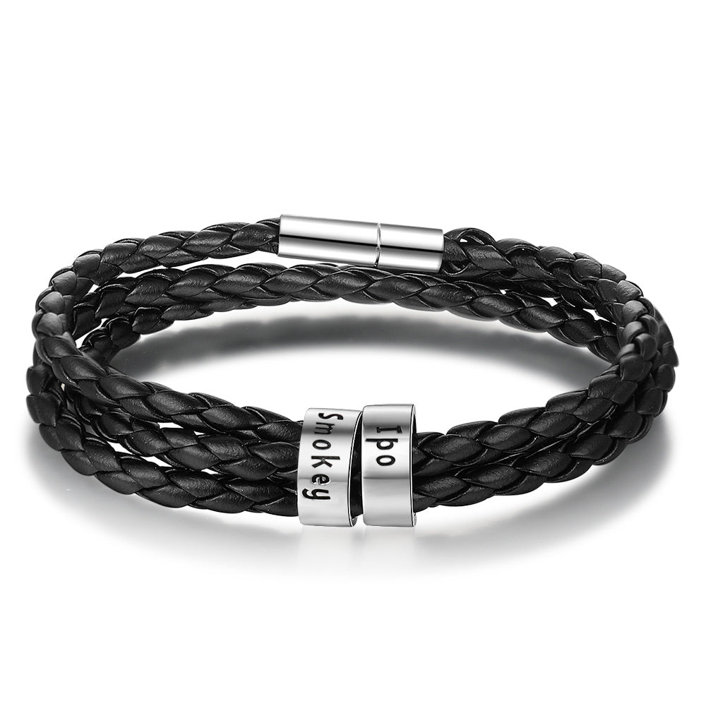 Personalized Braided Leather Name Bracelet for Men